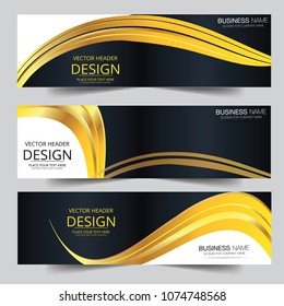 Abstract banner header web waves vector in gold colors. Abstract swoosh texture. banner background for web design. Can be adapt to Brochure, Annual Report, Magazine, Poster, Corporate Presentation.