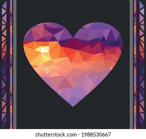 abstract banner heart of geometric shapes in the colors of the sunset