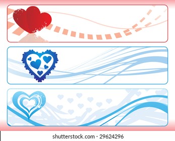 abstract banner illustration with blue stripes and heart shape