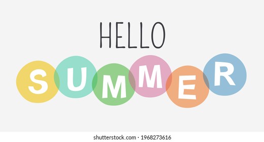 Abstract banner modern colored design with text - Hello Summer. Poster flat design for poster flyer, social media, cover. Vector illustration.