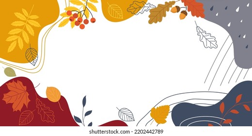 banner abstracto con líneas y puntos multicolores. fondo abstracto con símbolos de otoño y espacio para saludos, título, mensaje. ilustración vectorial de stock. EPS 10.