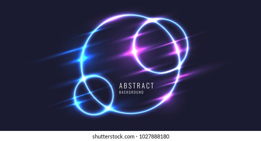 Abstract banner with neon circle on a dark background. Vector illustration.