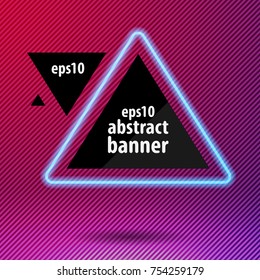 Abstract banner with neon glow. Black triangular banner with neon lights vector illustration
