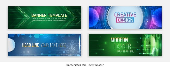 Abstract banner on the theme of data protection, cyber security, science, data array. Futuristic digital communication background. Blue Technology cover. Modern hi tech horizontal banner templates.