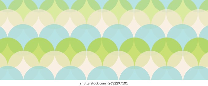 Abstract banner with overlapping circles pattern in soft blue, green, and beige tones. Minimal geometric background for covers, templates, flyers, web design. Vector illustration