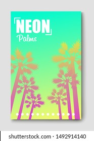Abstract banner with palm. Neon gradient colorful. Vector illustration