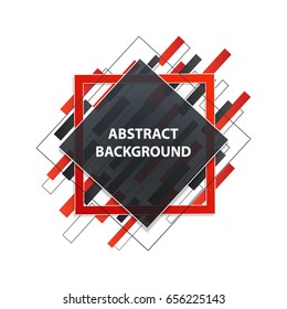 Abstract banner with polygonal rectangles and square frame concept. White background vector illustration with black and red geometric elements.