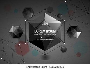 banner abstracto con rhombus 3d poligonal sobre fondo negro, moderna ilustración vectorial banner
