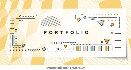 Abstract banner with Portfolio Calligraphic line art text poster vector illustration Design.