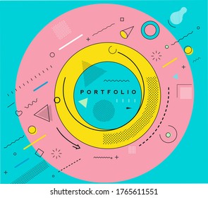 Abstract banner with Portfolio Calligraphic line art text poster with space of your photo, vector illustration Design.