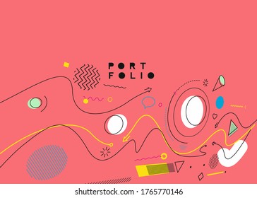 Abstract banner with Portfolio Calligraphic line art text poster with space of your text, vector illustration Design.