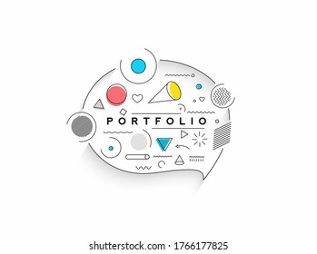 Abstract banner with Portfolio Calligraphic line art text poster with space of your text, vector illustration Design.