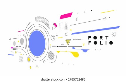 Abstract banner with Portfolio Calligraphic line art text poster with space of your text, vector illustration Design.