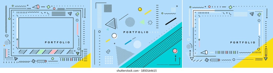 Abstract banner with Portfolio Calligraphic line art text poster with space of your photo, vector illustration Design.