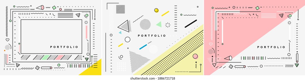 Abstract banner with Portfolio Calligraphic line art text poster with space of your photo, vector illustration Design.