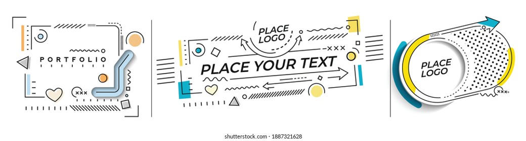 Abstract banner with Portfolio Calligraphic line art text poster with space of your photo, vector illustration Design.