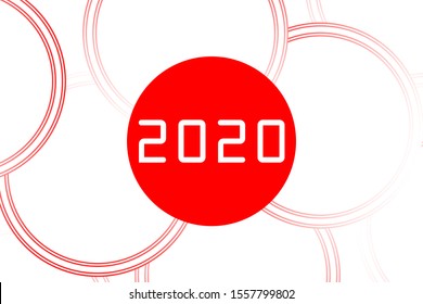 Abstract banner with red circles on a white background and the text 2020, the logo of various sporting events and the symbol of the new year. Vector EPS10