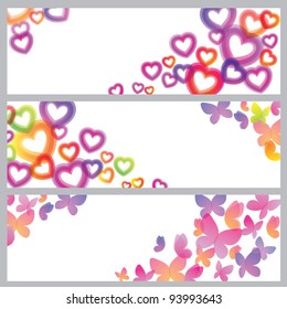Abstract banner set with butterflies and hearts, Valentine Day design