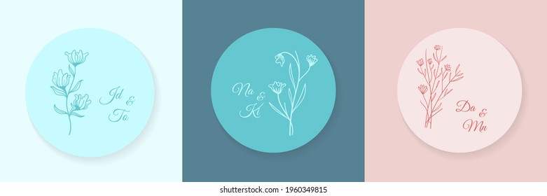 Abstract Banner set floral backgrounds for Wedding. Vector templates in boho style with copy space for text