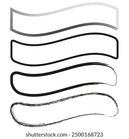 Abstract banner shapes. Curved vector lines. Black and white. Hand-drawn effect.