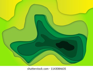 Abstract banner template with 3D paper cut art. Vector papercut layers create green ecology concept or smooth origami paper carving craft. Wavy layered material design paper art poster.