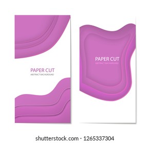 Abstract banner template with 3D paper cut art. Vector paper cut layers create topography map concept or smooth origami paper carving craft. Wavy layered material design paper art poster.