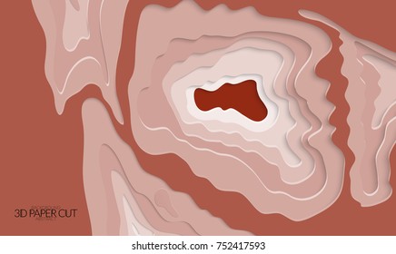 Abstract banner template with 3D paper cut art. Vector  paper cut layers create topography map concept or smooth origami paper carving craft. Wavy layered material design paper art poster.