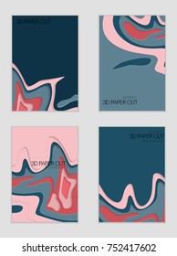 Abstract banner template with 3D paper cut art. Vector  paper cut layers create topography map concept or smooth origami paper carving craft. Wavy layered material design paper art poster.