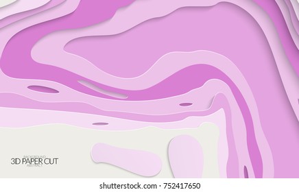 Abstract banner template with 3D paper cut art. Vector  paper cut layers create topography map concept or smooth origami paper carving craft. Wavy layered material design paper art poster.