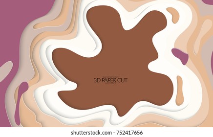 Abstract banner template with 3D paper cut art. Vector  paper cut layers create topography map concept or smooth origami paper carving craft. Wavy layered material design paper art poster.