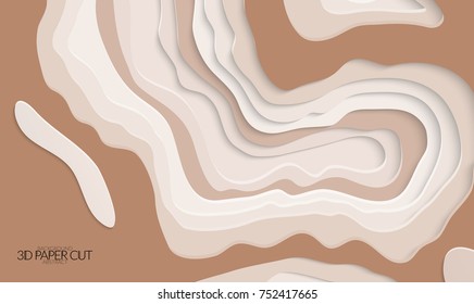 Abstract banner template with 3D paper cut art. Vector  paper cut layers create topography map concept or smooth origami paper carving craft. Wavy layered material design paper art poster.