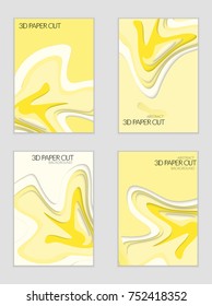 Abstract banner template with 3D paper cut art. Vector  paper cut layers create topography map concept or smooth origami paper carving craft. Wavy layered material design paper art poster.
