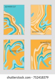 Abstract banner template with 3D paper cut art. Vector  paper cut layers create topography map concept or smooth origami paper carving craft. Wavy layered material design paper art poster.