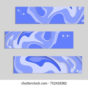Abstract banner template with 3D paper cut art. Vector  paper cut layers create topography map concept or smooth origami paper carving craft. Wavy layered material design paper art poster.