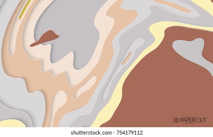 Abstract banner template with 3D paper cut art. Vector  paper cut layers create topography map concept or smooth origami paper carving craft. Wavy layered material design paper art poster.