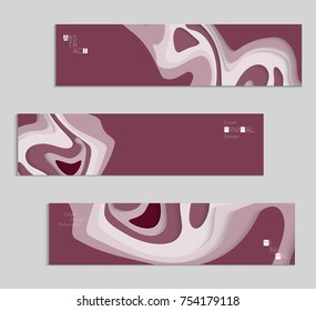 Abstract banner template with 3D paper cut art. Vector  paper cut layers create topography map concept or smooth origami paper carving craft. Wavy layered material design paper art poster.