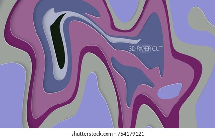 Abstract banner template with 3D paper cut art. Vector  paper cut layers create topography map concept or smooth origami paper carving craft. Wavy layered material design paper art poster.