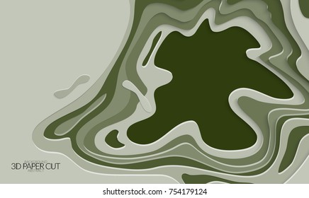 Abstract banner template with 3D paper cut art. Vector  paper cut layers create topography map concept or smooth origami paper carving craft. Wavy layered material design paper art poster.