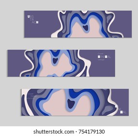 Abstract banner template with 3D paper cut art. Vector  paper cut layers create topography map concept or smooth origami paper carving craft. Wavy layered material design paper art poster.