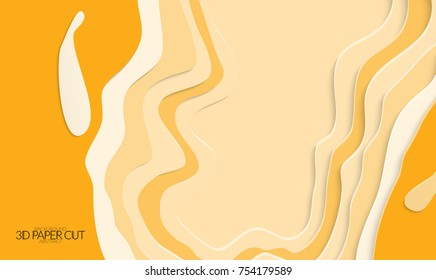 Abstract banner template with 3D paper cut art. Vector  paper cut layers create topography map concept or smooth origami paper carving craft. Wavy layered material design paper art poster.