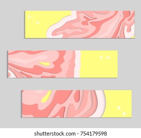Abstract banner template with 3D paper cut art. Vector  paper cut layers create topography map concept or smooth origami paper carving craft. Wavy layered material design paper art poster.