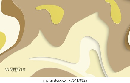 Abstract banner template with 3D paper cut art. Vector  paper cut layers create topography map concept or smooth origami paper carving craft. Wavy layered material design paper art poster.