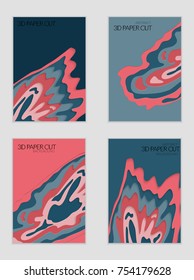Abstract banner template with 3D paper cut art. Vector  paper cut layers create topography map concept or smooth origami paper carving craft. Wavy layered material design paper art poster.