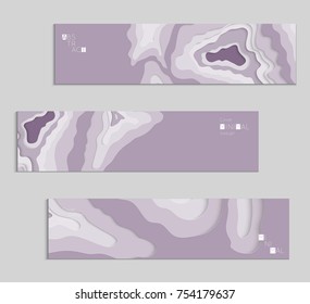 Abstract banner template with 3D paper cut art. Vector  paper cut layers create topography map concept or smooth origami paper carving craft. Wavy layered material design paper art poster.