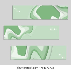 Abstract banner template with 3D paper cut art. Vector  paper cut layers create topography map concept or smooth origami paper carving craft. Wavy layered material design paper art poster.