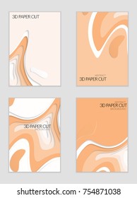 Abstract banner template with 3D paper cut art. Vector  paper cut layers create topography map concept or smooth origami paper carving craft. Wavy layered material design paper art poster.