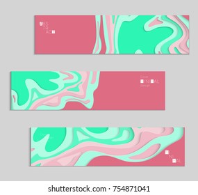 Abstract banner template with 3D paper cut art. Vector  paper cut layers create topography map concept or smooth origami paper carving craft. Wavy layered material design paper art poster.