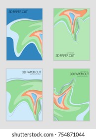 Abstract banner template with 3D paper cut art. Vector  paper cut layers create topography map concept or smooth origami paper carving craft. Wavy layered material design paper art poster.