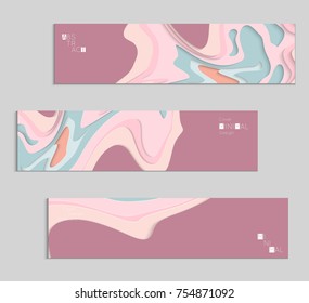 Abstract banner template with 3D paper cut art. Vector  paper cut layers create topography map concept or smooth origami paper carving craft. Wavy layered material design paper art poster.