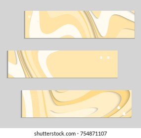 Abstract banner template with 3D paper cut art. Vector  paper cut layers create topography map concept or smooth origami paper carving craft. Wavy layered material design paper art poster.